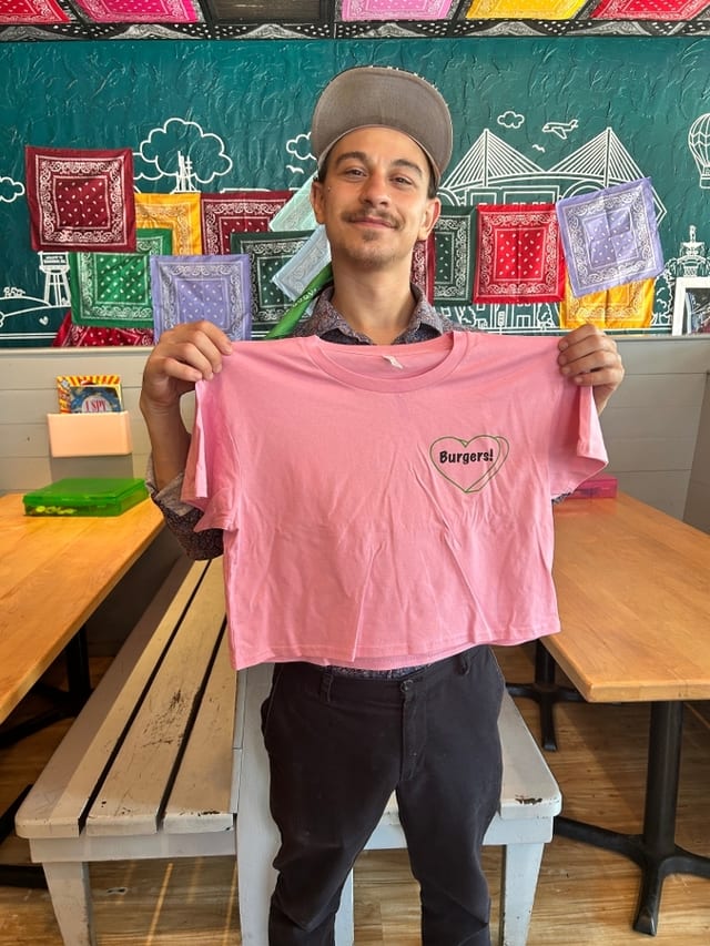 Cropped Pink Burger Heart T-Shirt (Large).