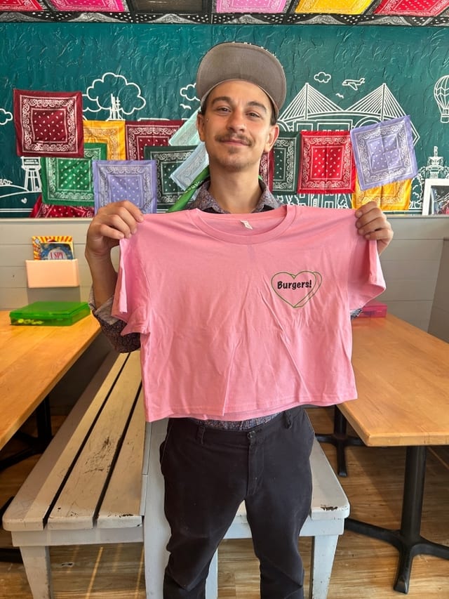 Cropped Pink Burger Heart T-Shirt (Small).